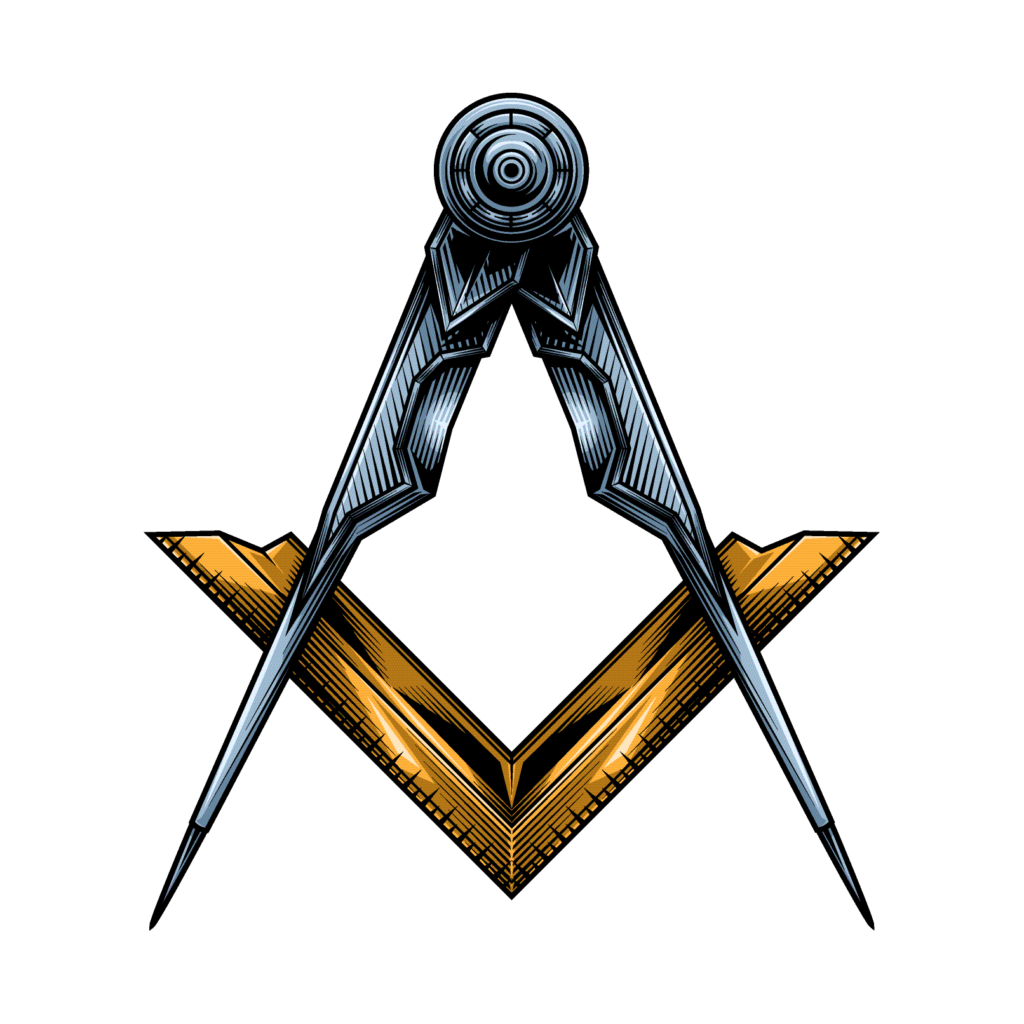 An illustration of a compass and square, symbols commonly associated with Freemasonry.